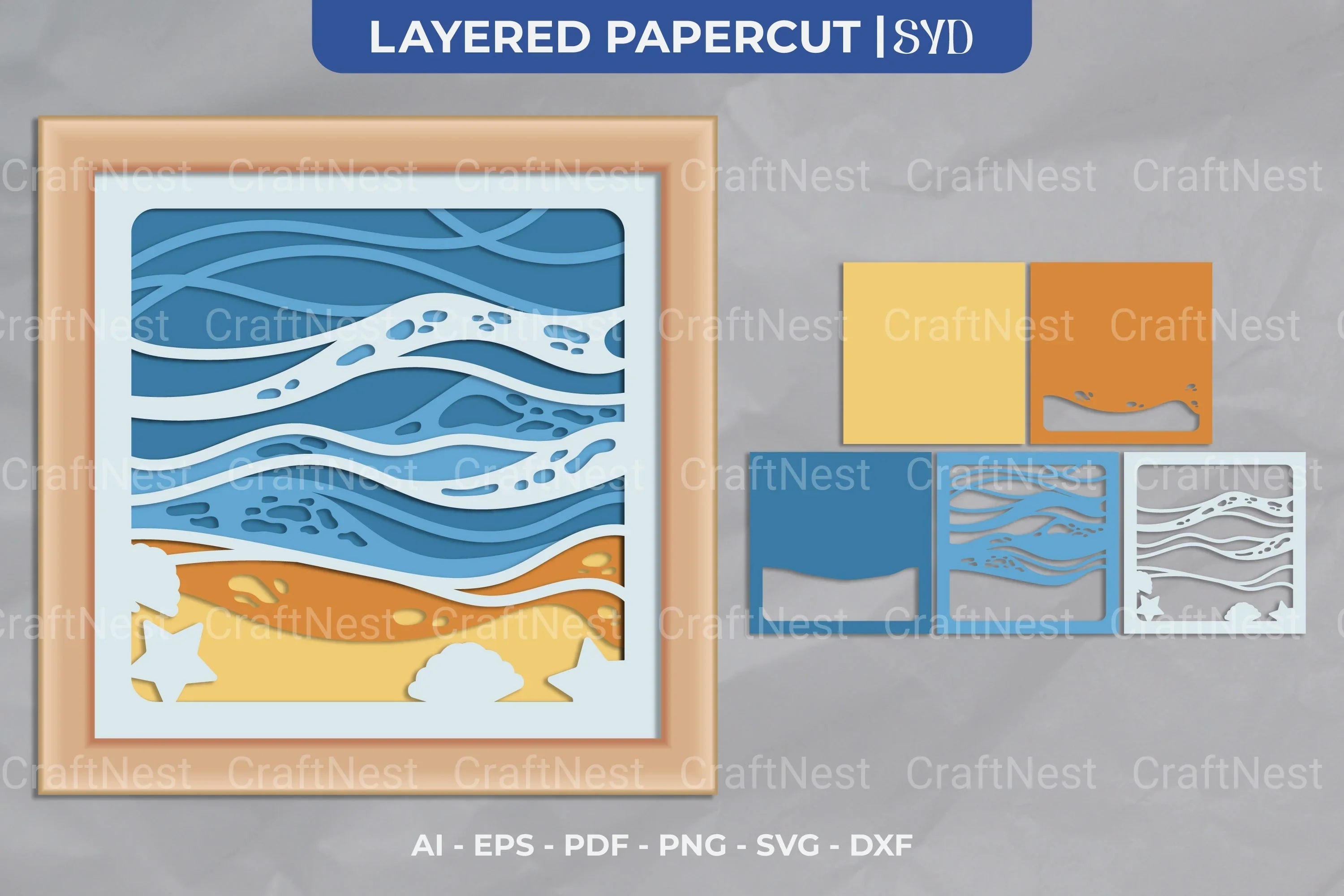 Summer Beach 3D Shadow Box SVG Bundle - CraftNest - Digital Crafting and Art