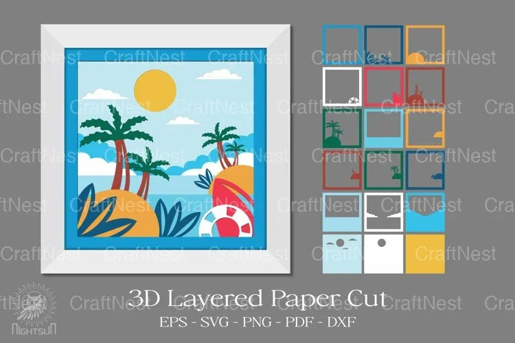Summer Beach Layered Paper Cut Clipart Bundle - CraftNest - Digital Crafting and Art