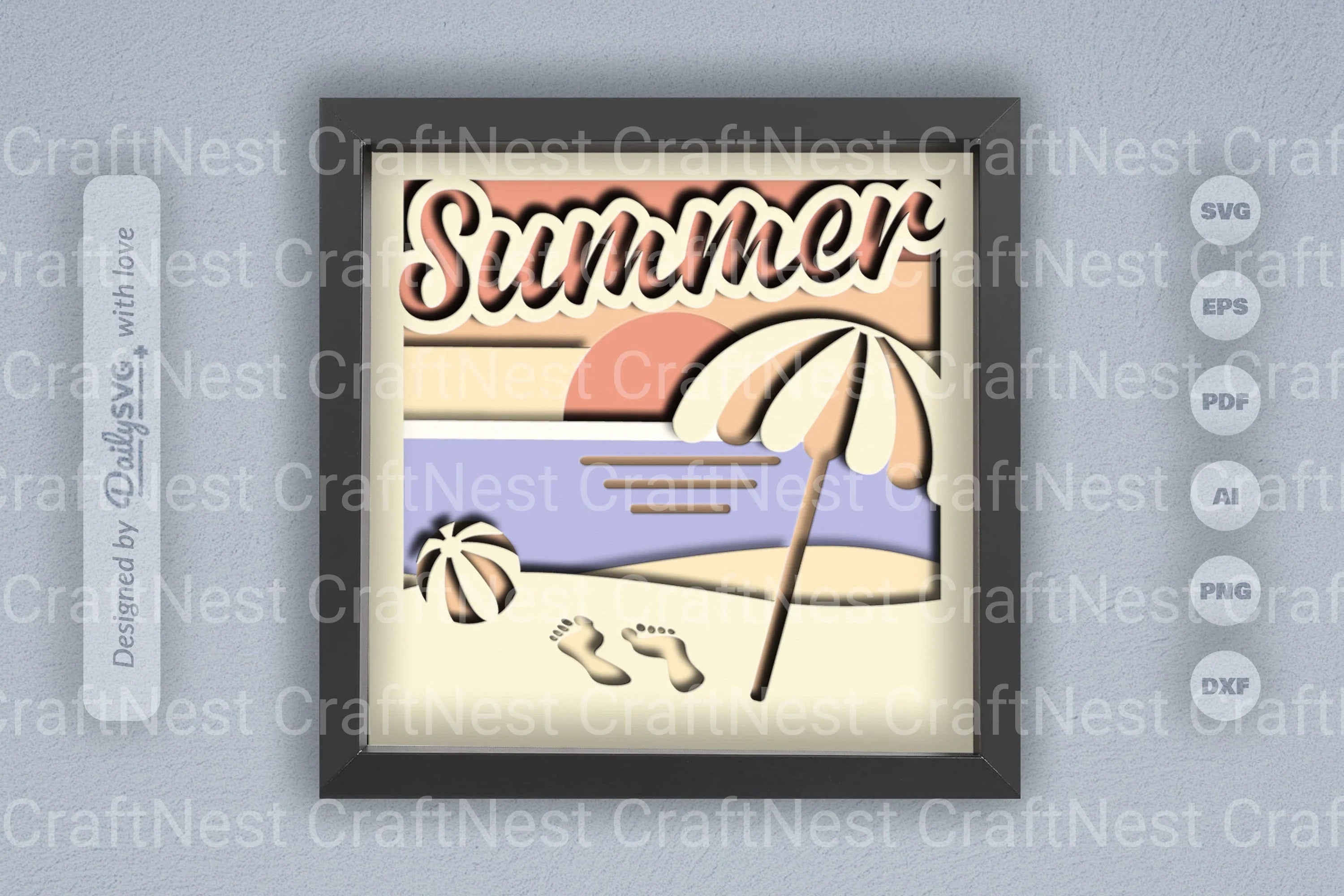 Summer Beach Shadow Box Template SVG Bundle