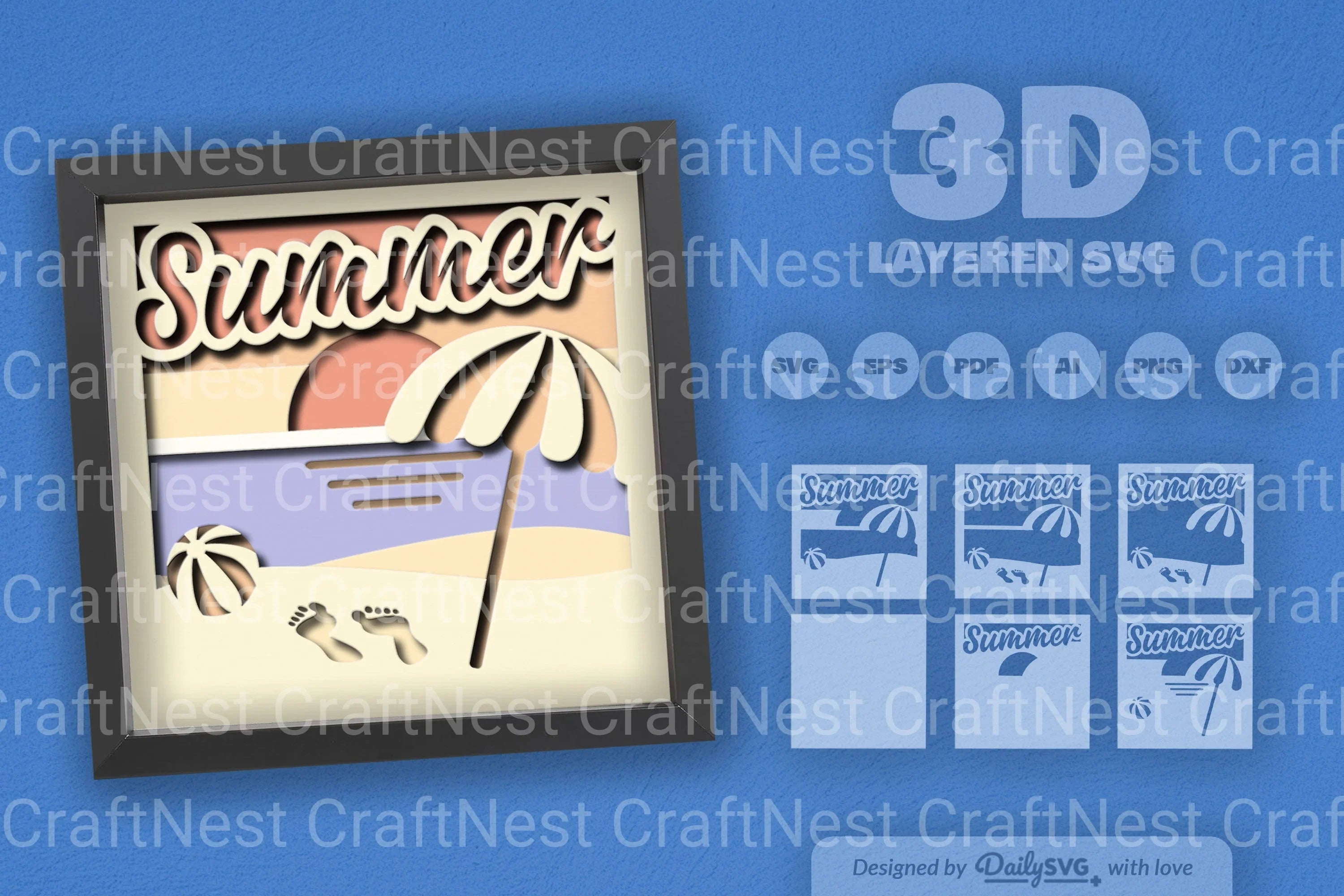 Summer Beach Shadow Box Template SVG Bundle