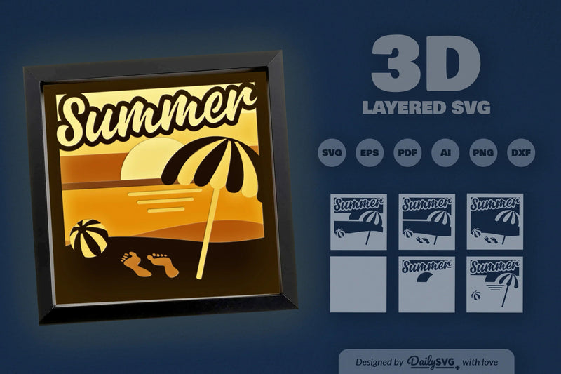 Summer Beach Shadow Box Template SVG Bundle - CraftNest - Digital Crafting and Art