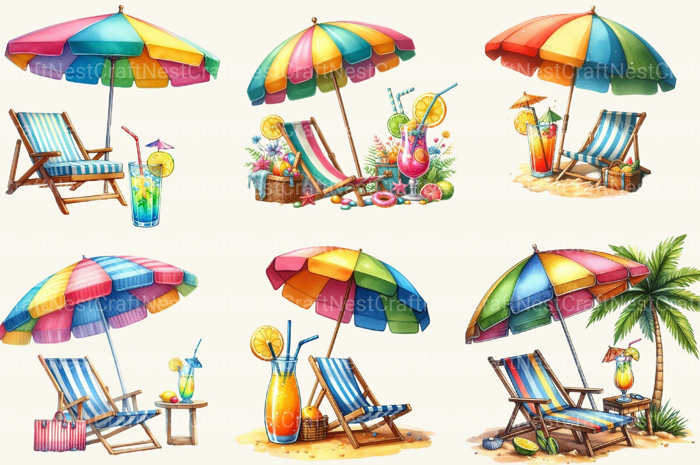 Summer Beach Umbrella Clipart Bundle