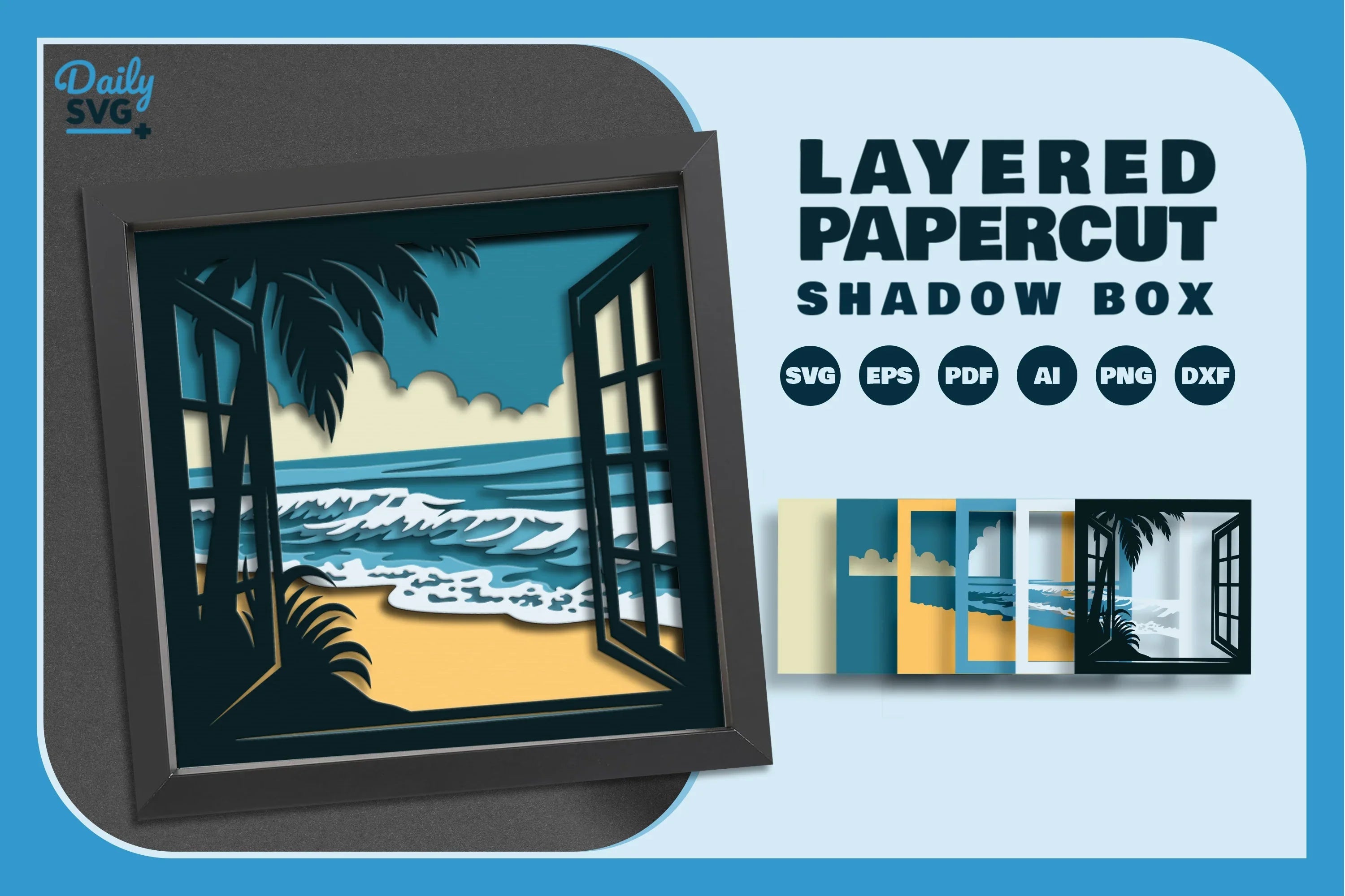 Summer Beach Window Papercut SVG Bundle - CraftNest - Digital Crafting and Art