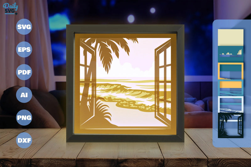 Summer Beach Window Papercut SVG Bundle - CraftNest - Digital Crafting and Art