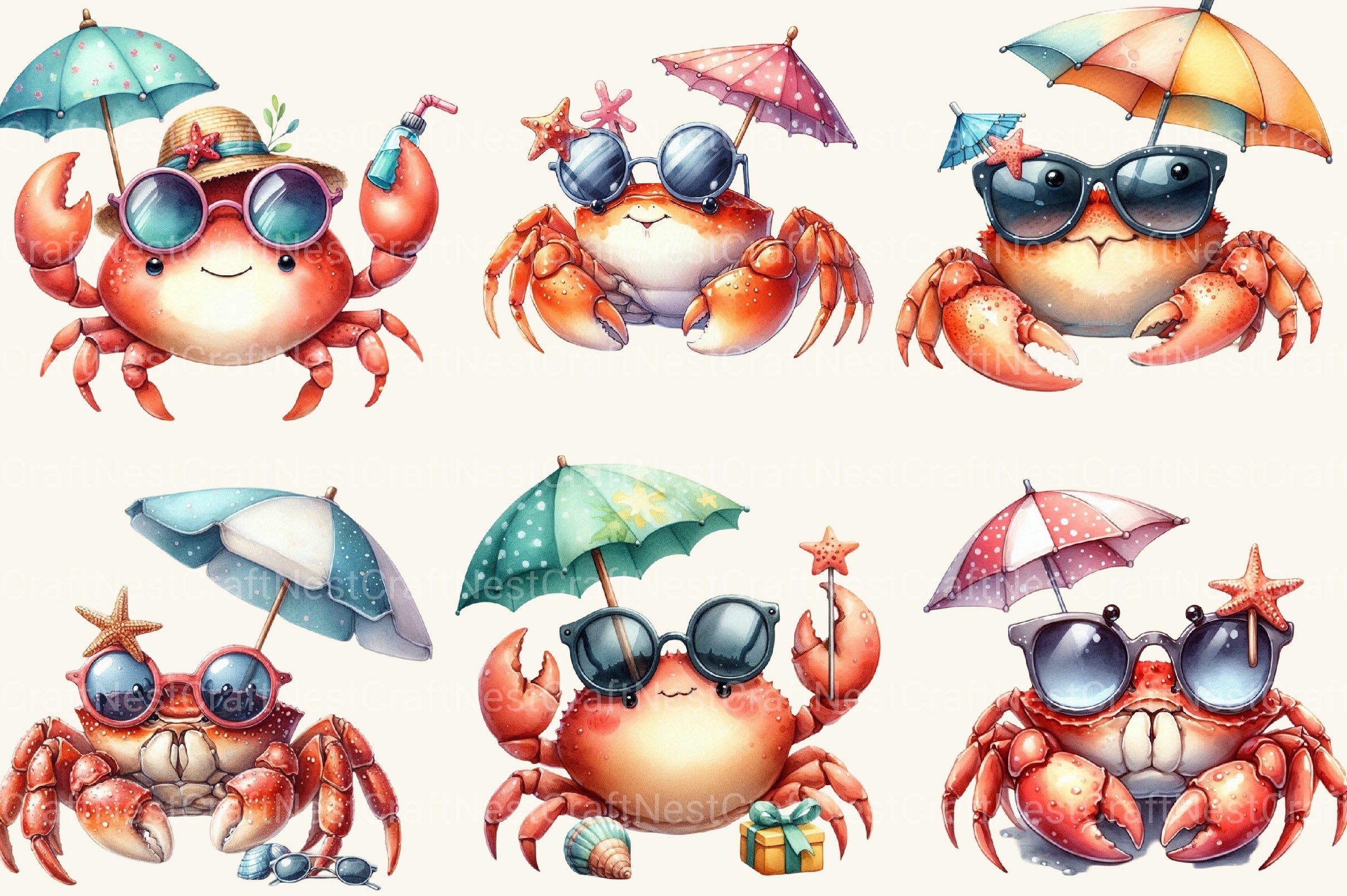 Summer Crab Beach Clipart Bundle
