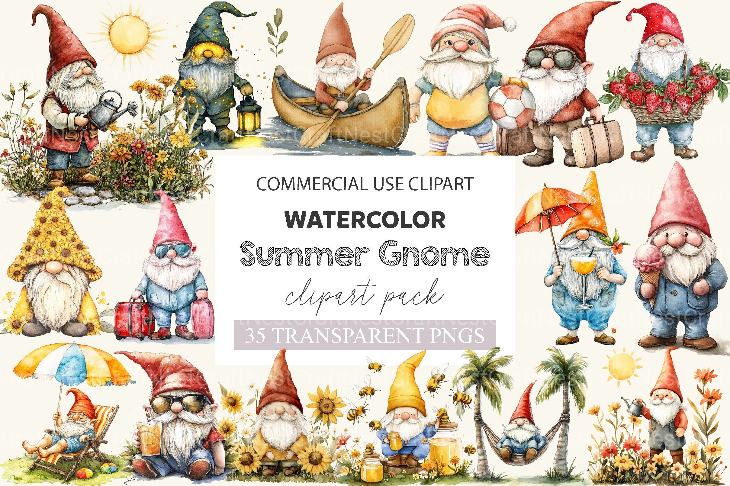 Summer Gnome Clipart Bundle