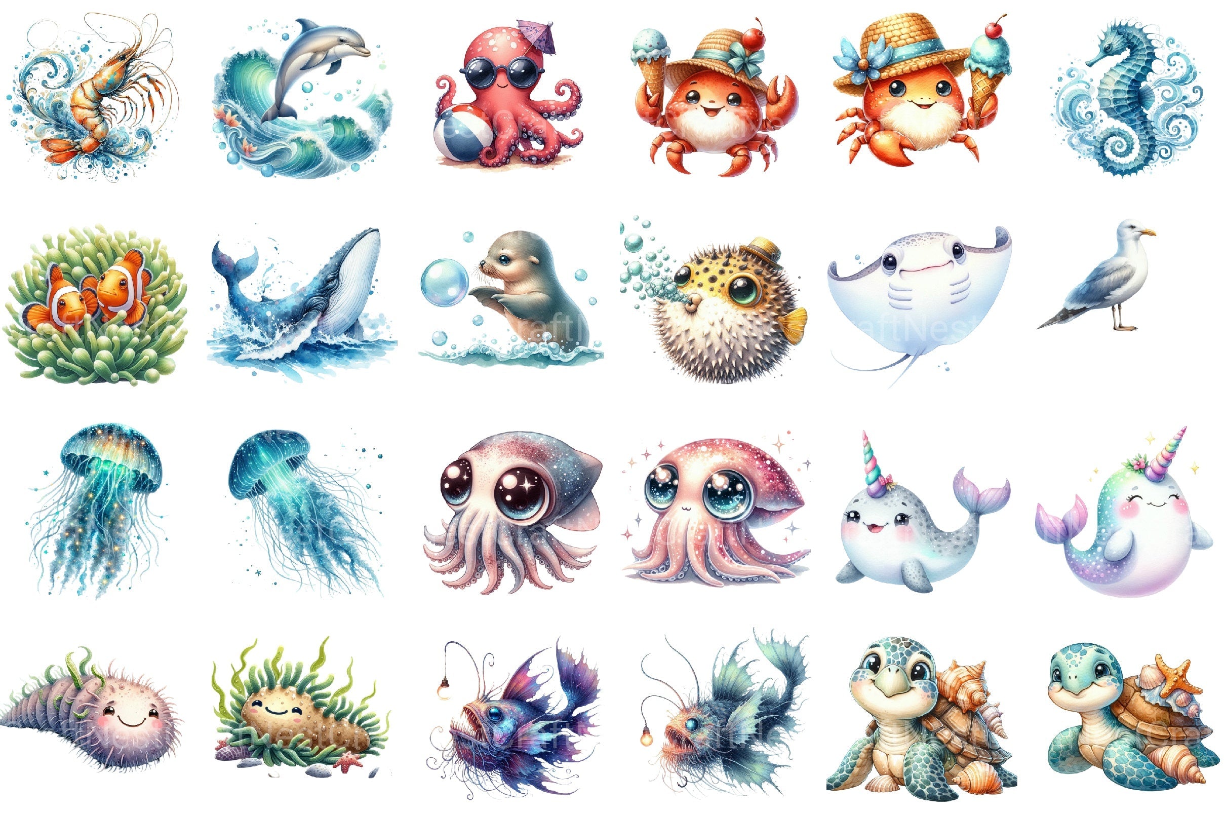 Summer Sea Animals Clipart Bundle