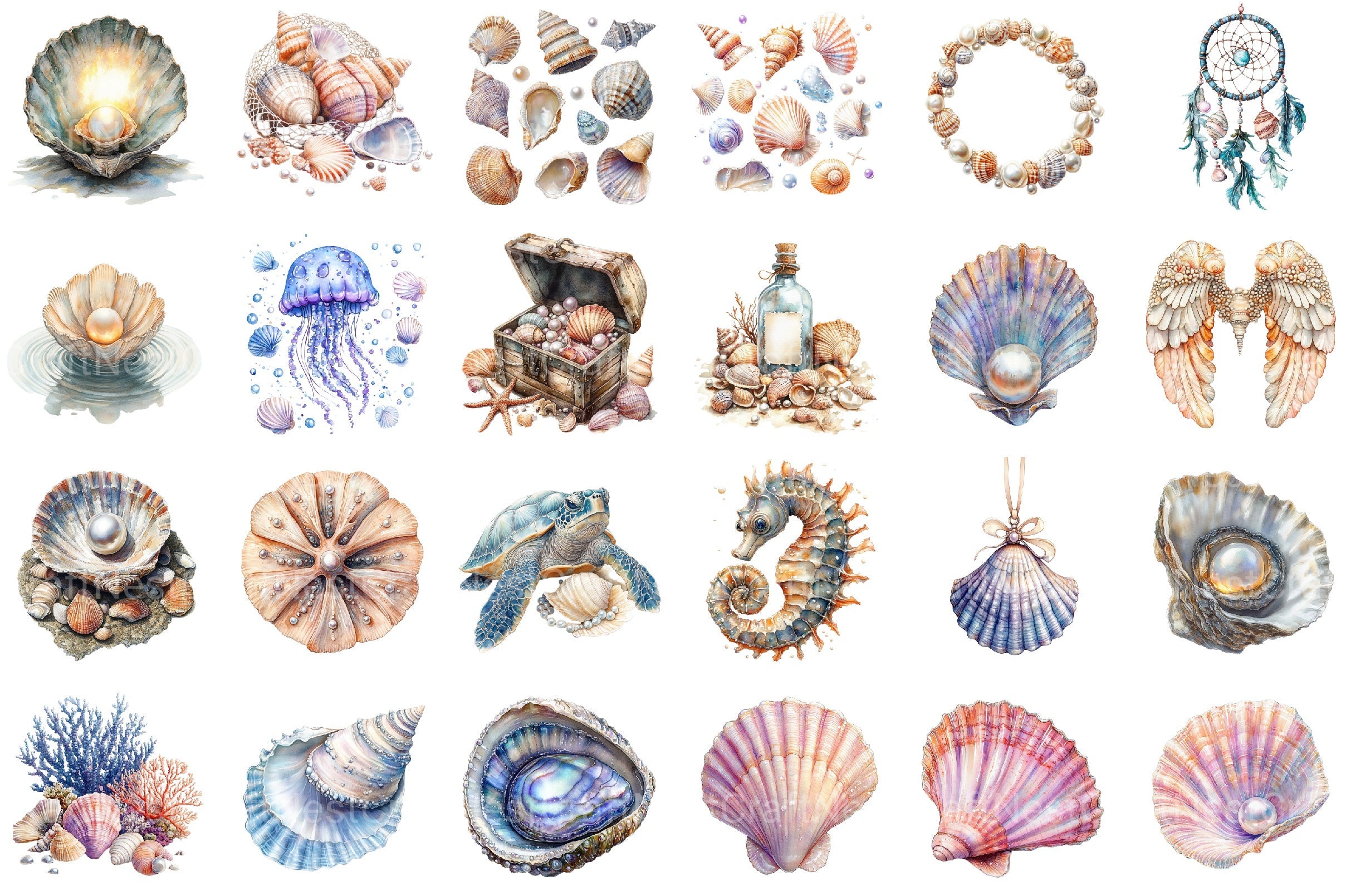 Summer Sea Shells Pearls Clipart Bundle