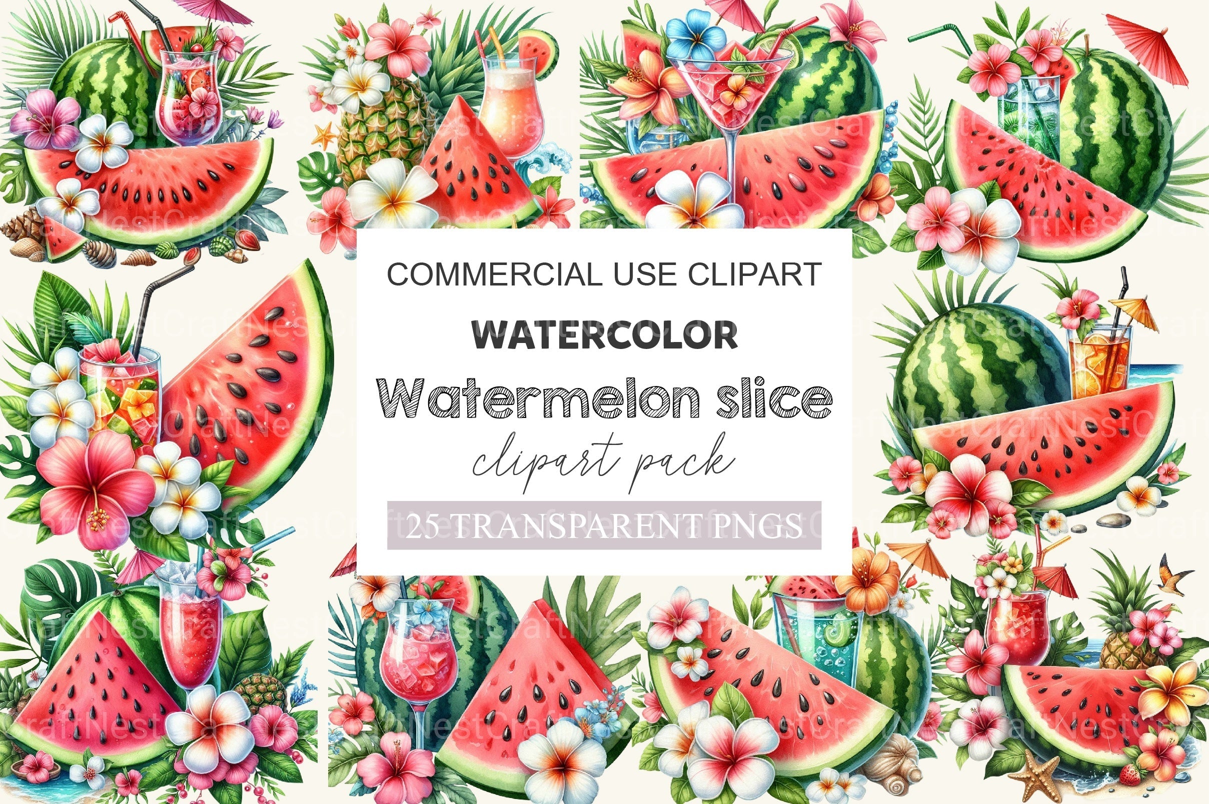 Summer Watermelon Slice Clipart Bundle