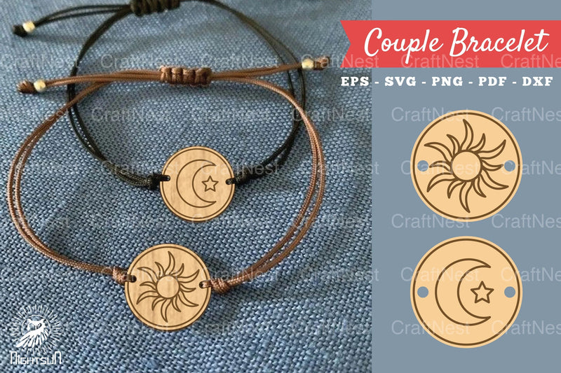 Sun and Moon Laser Cut Couple Bracelet Design Bundle - CraftNest - Digital Crafting and Art