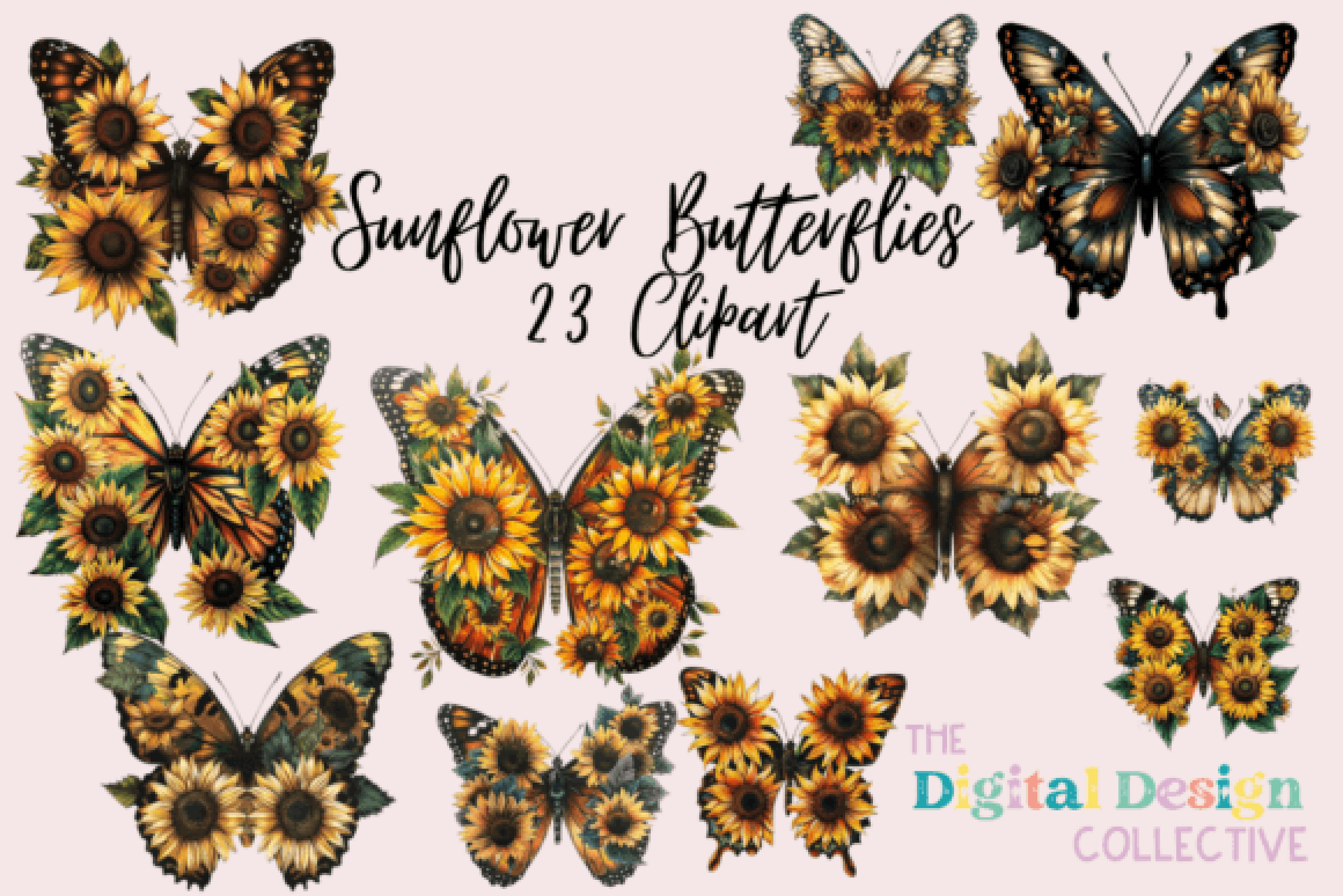 Sunflower Butterflies Clipart Bundle