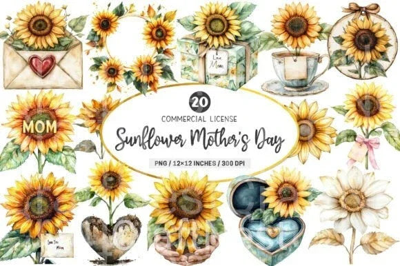 Sunflower Mother's Day Clipart Bundle 111 - CraftNest - Digital Crafting and Art
