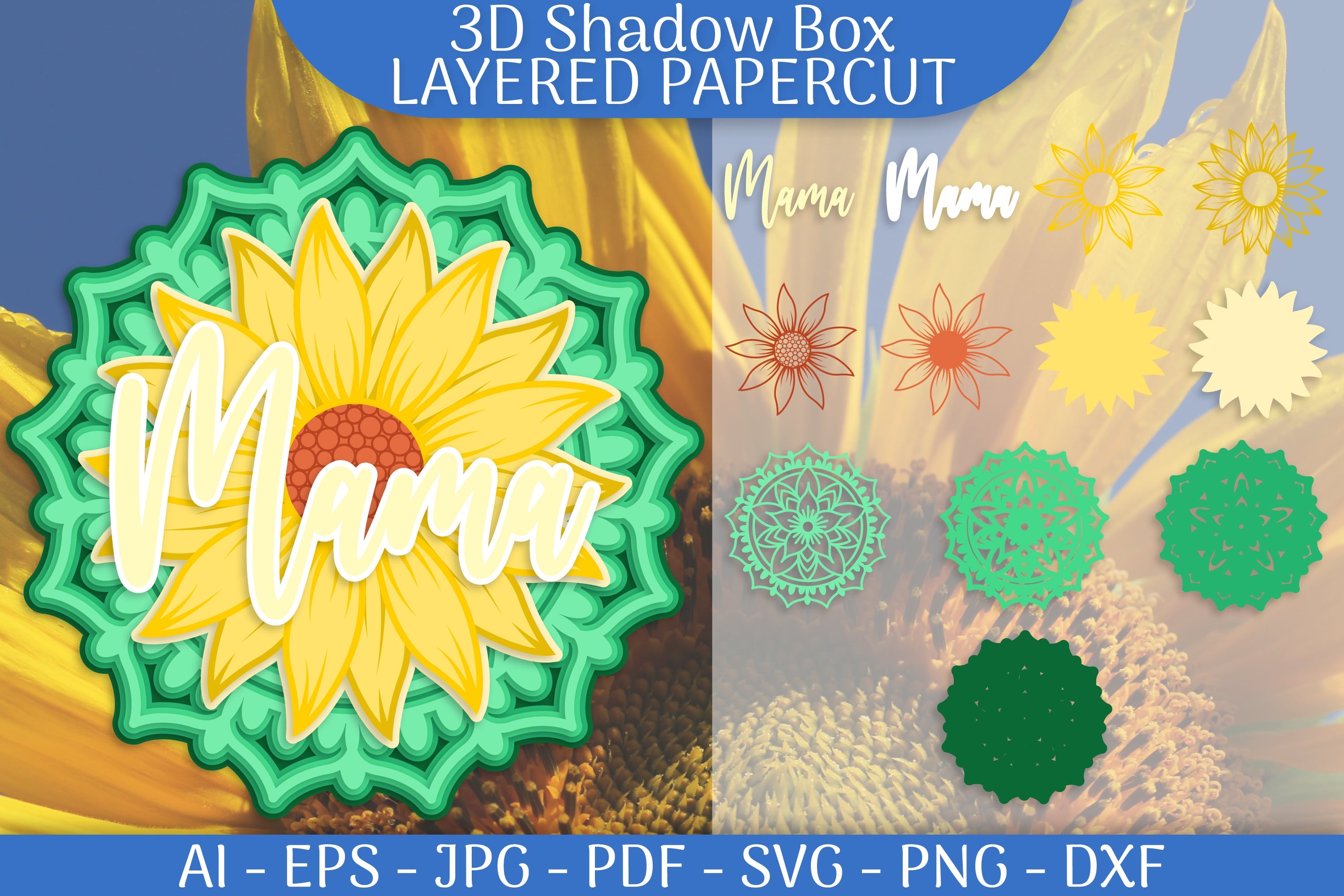 Sunflower Mama Mandala 3D Shadowbox Papercut SVG Bundle - CraftNest - Digital Crafting and Art