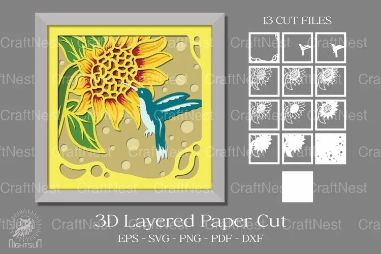 Sunflower and Hummingbird Layered Papercut Clipart Bundle - CraftNest - Digital Crafting and Art