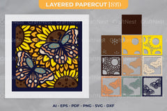 Sunflower with Butterfly 3D Layered Papercut Clipart Bundle - CraftNest - Digital Crafting and Art