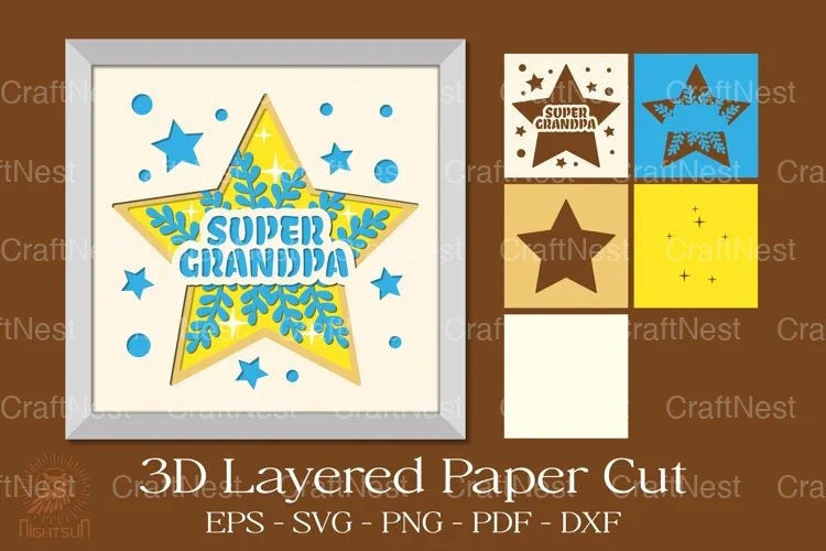 Super Grandpa 3D Layered Papercut Clipart Bundle - CraftNest - Digital Crafting and Art