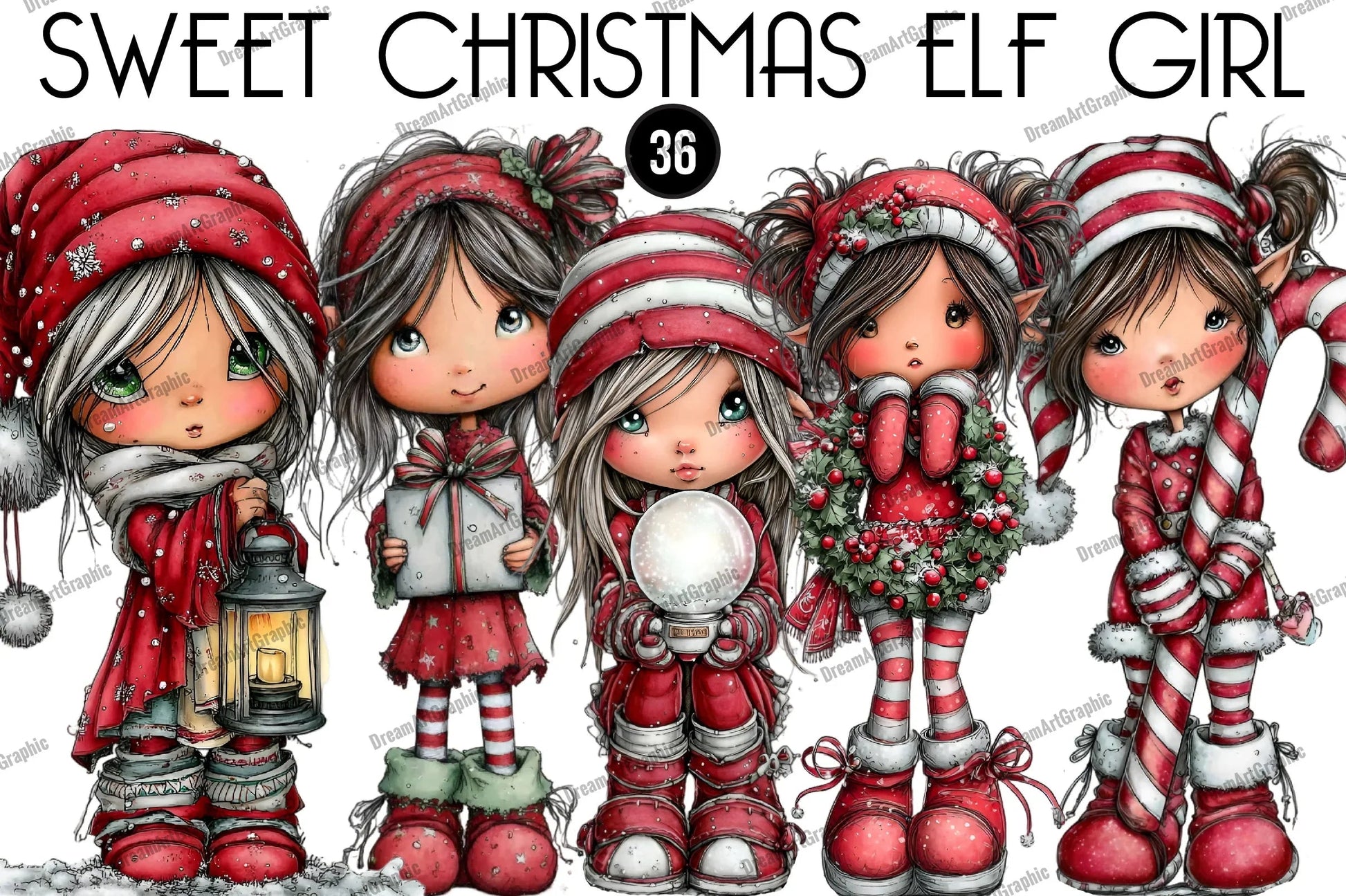 Sweet Christmas Elf Girl Clipart Bundle - CraftNest - Digital Crafting and Art
