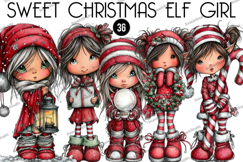 Sweet Christmas Elf Girl Clipart Bundle - CraftNest - Digital Crafting and Art