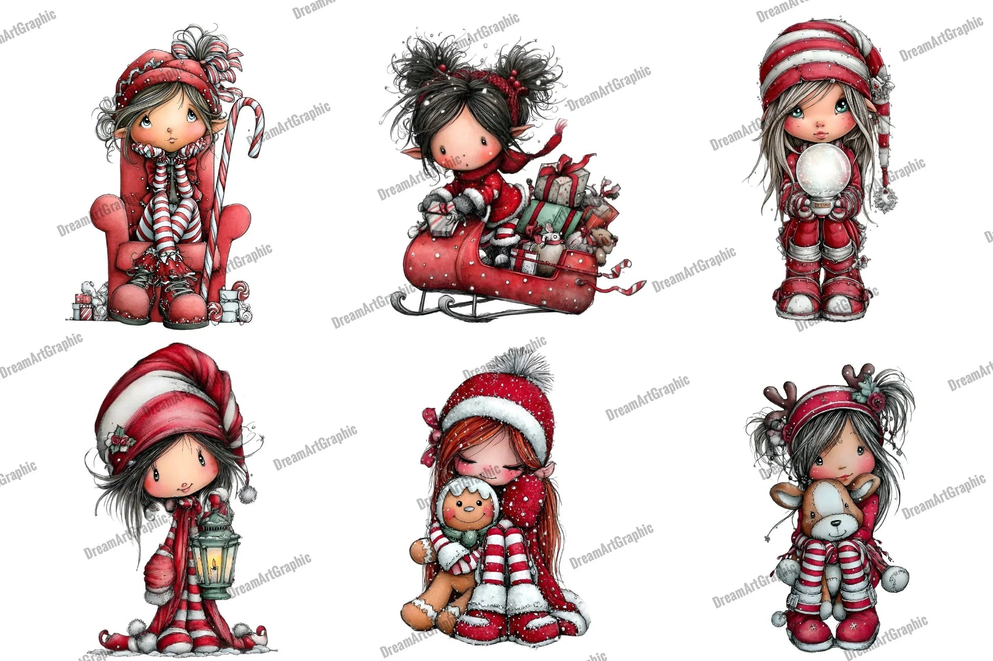 Sweet Christmas Elf Girl Clipart Bundle - CraftNest - Digital Crafting and Art