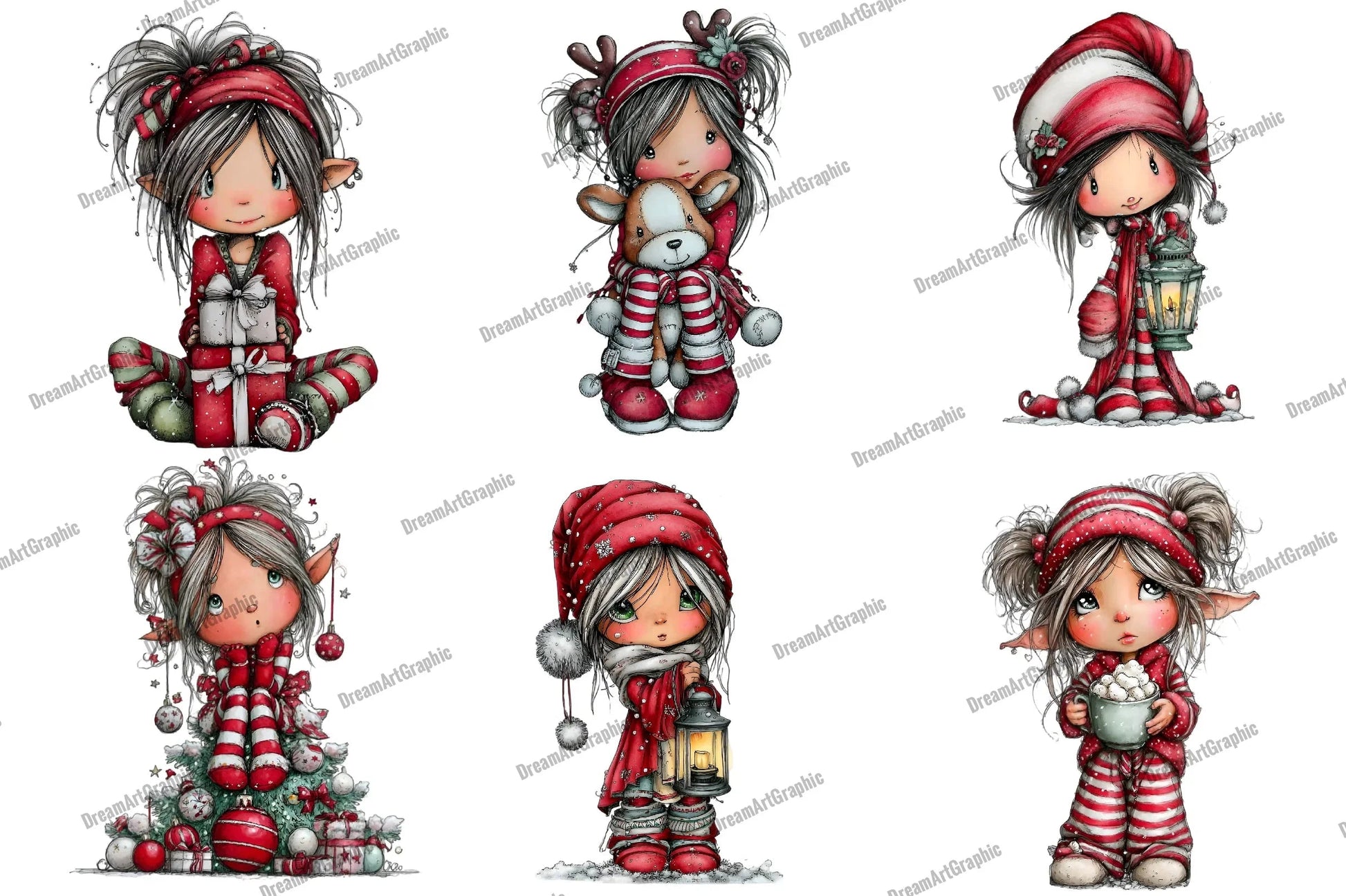 Sweet Christmas Elf Girl Clipart Bundle - CraftNest - Digital Crafting and Art