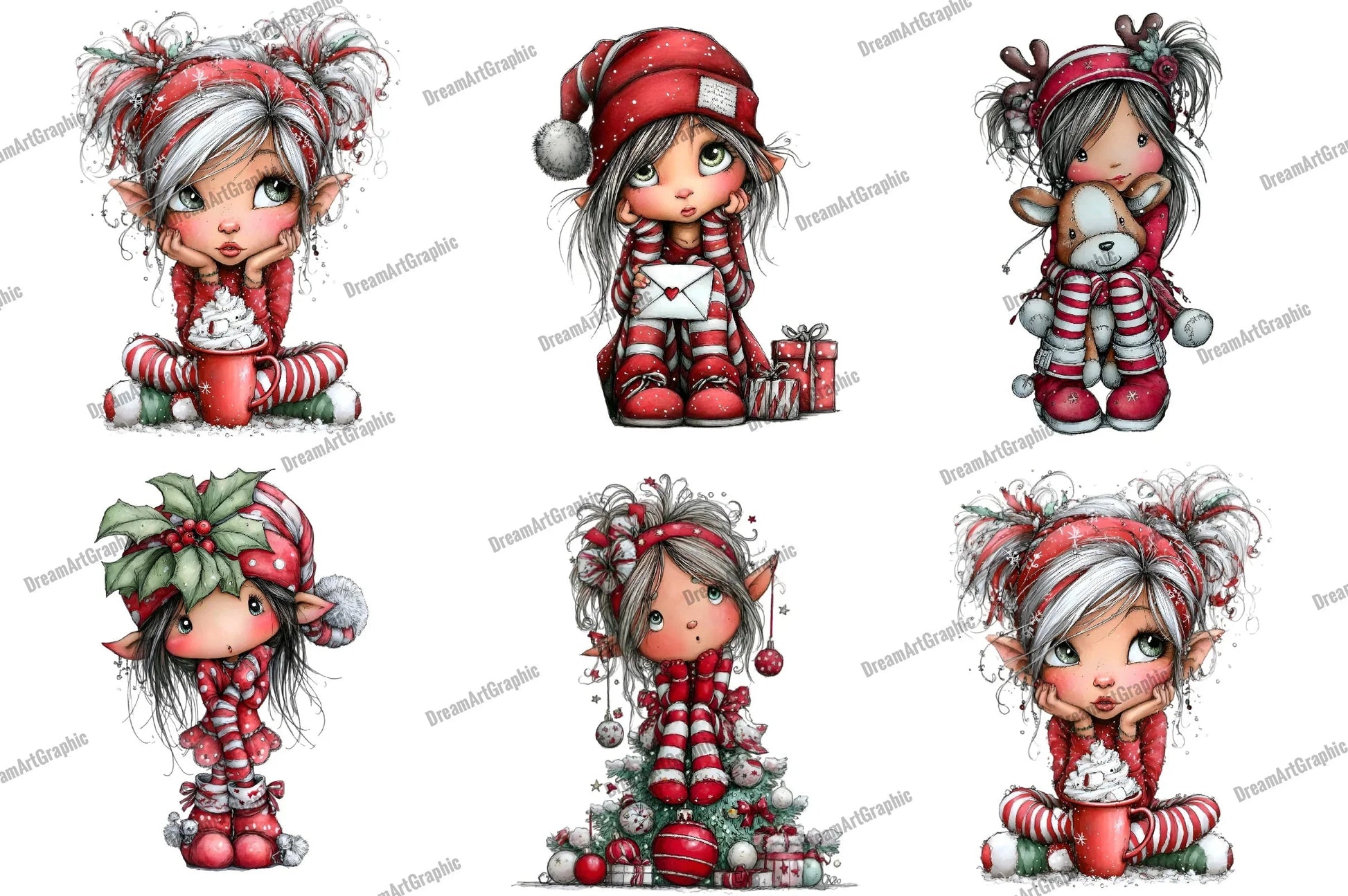 Sweet Christmas Elf Girl Clipart Bundle - CraftNest - Digital Crafting and Art