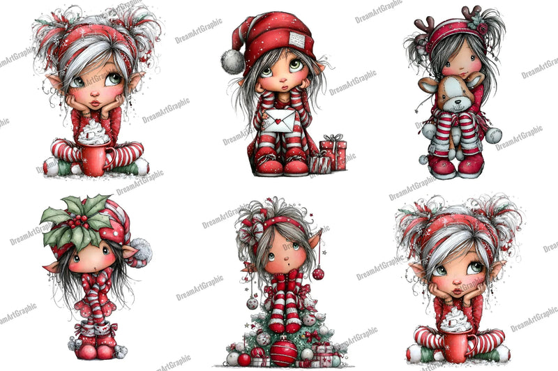 Sweet Christmas Elf Girl Clipart Bundle - CraftNest - Digital Crafting and Art