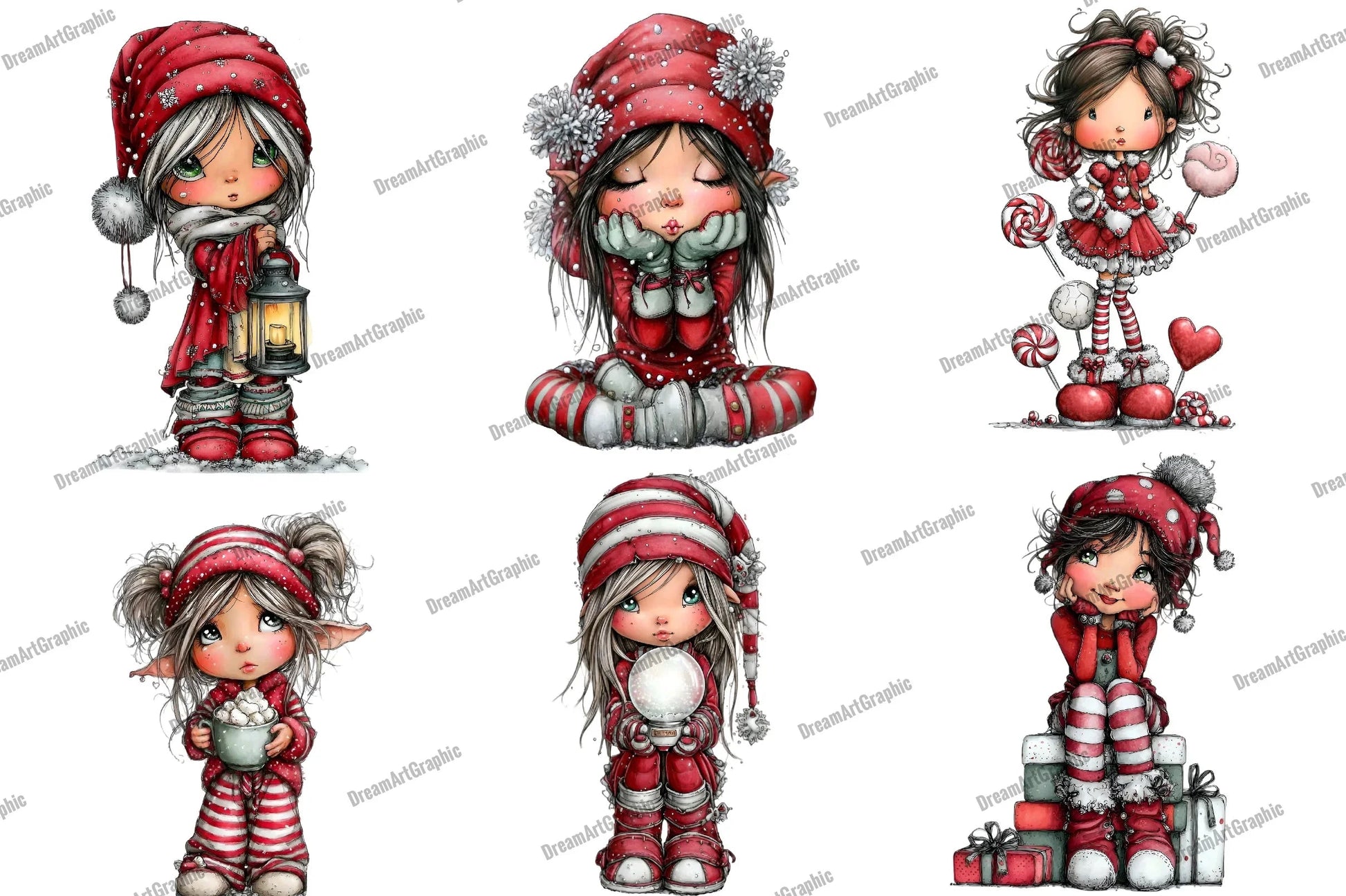 Sweet Christmas Elf Girl Clipart Bundle - CraftNest - Digital Crafting and Art