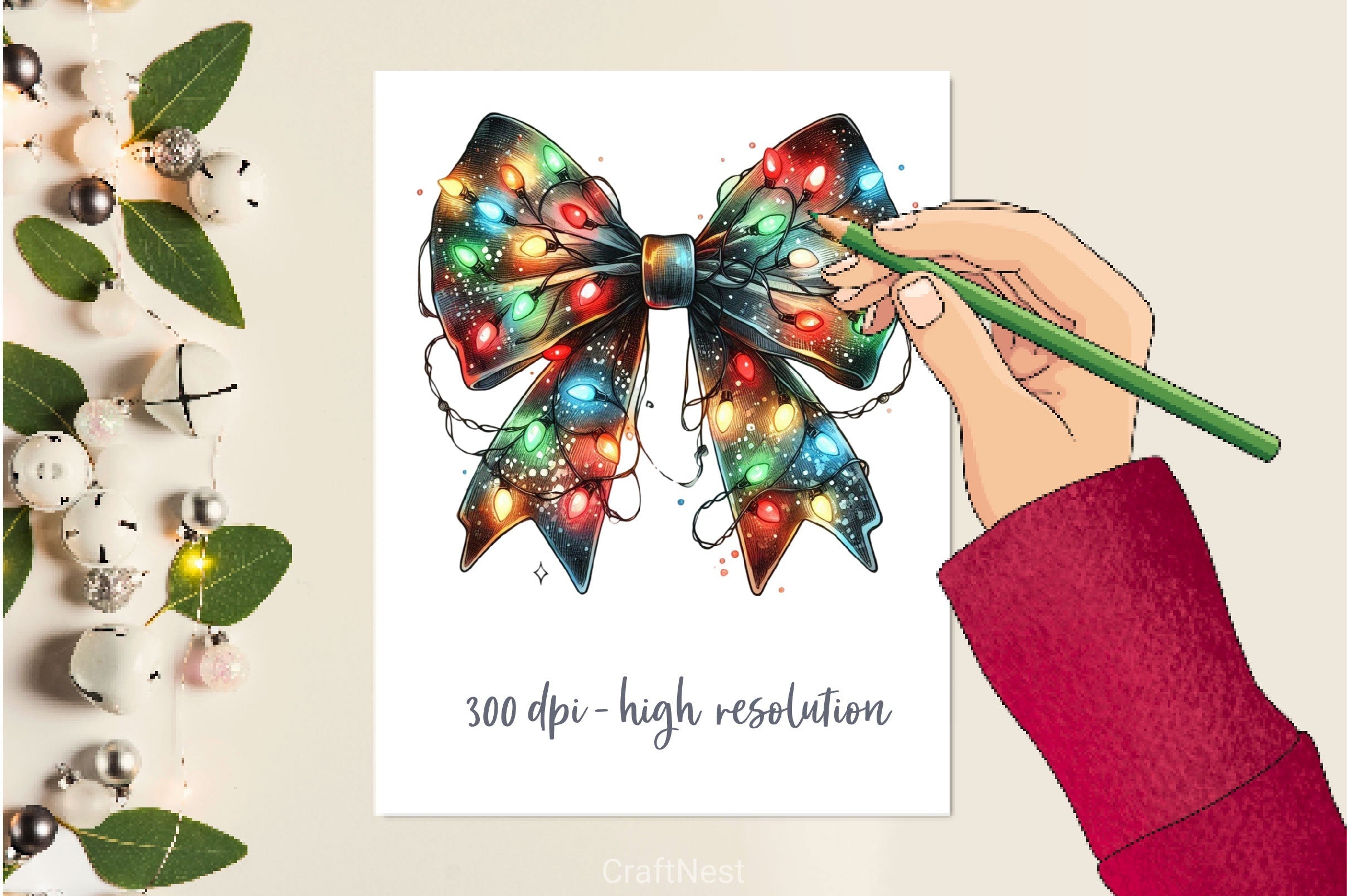 Coquette Christmas Bow Lights Bow Clipart Bundle 3