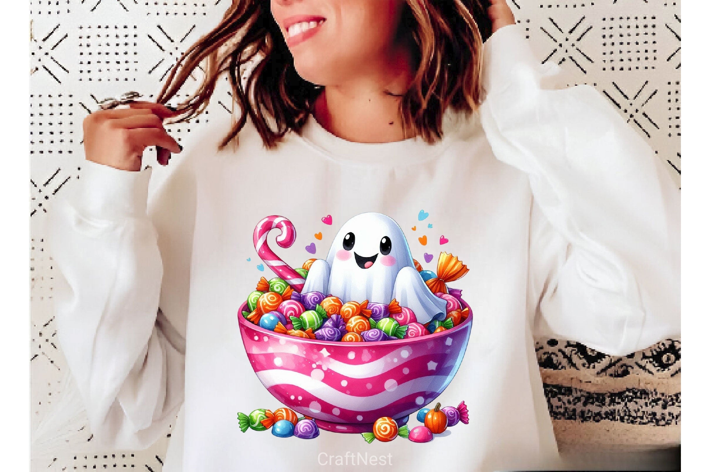 Cute Ghost With Candy Bowl Clipart Bundle
