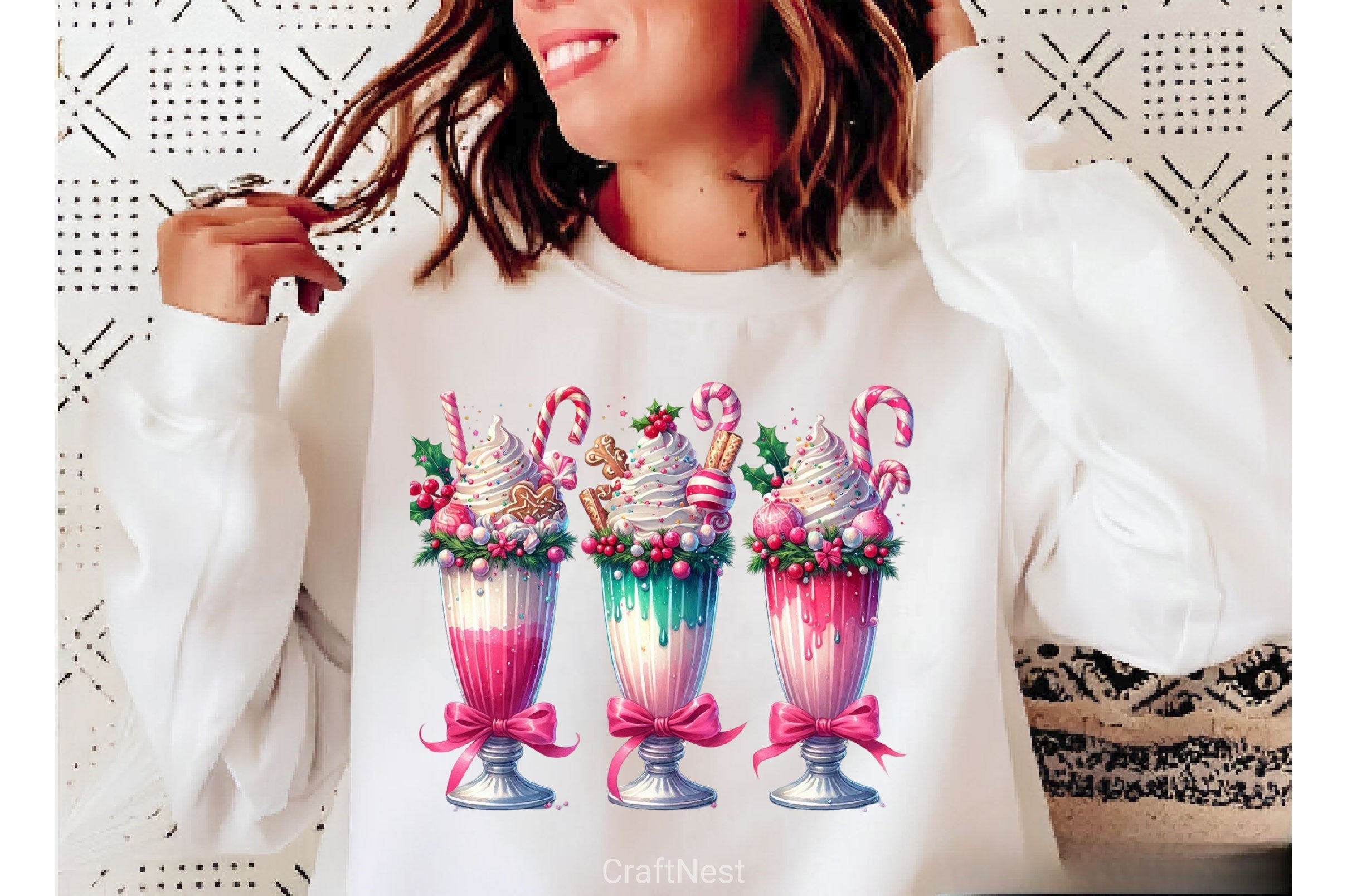 Christmas Ice Cream Cherry Milkshake Clipart Bundle 4