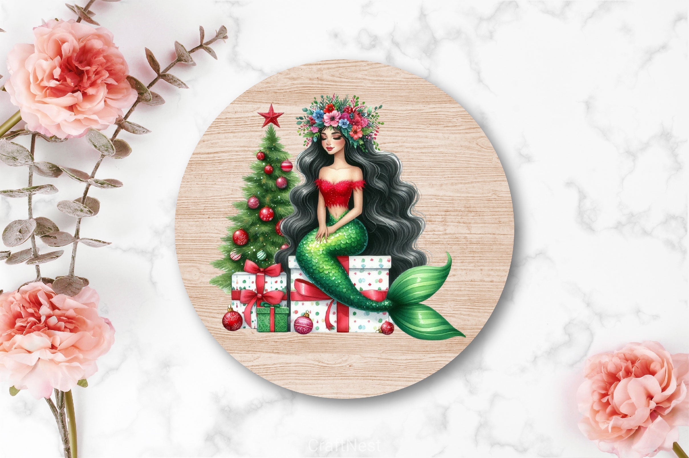 Christmas Girl Mermaid Clipart Bundle