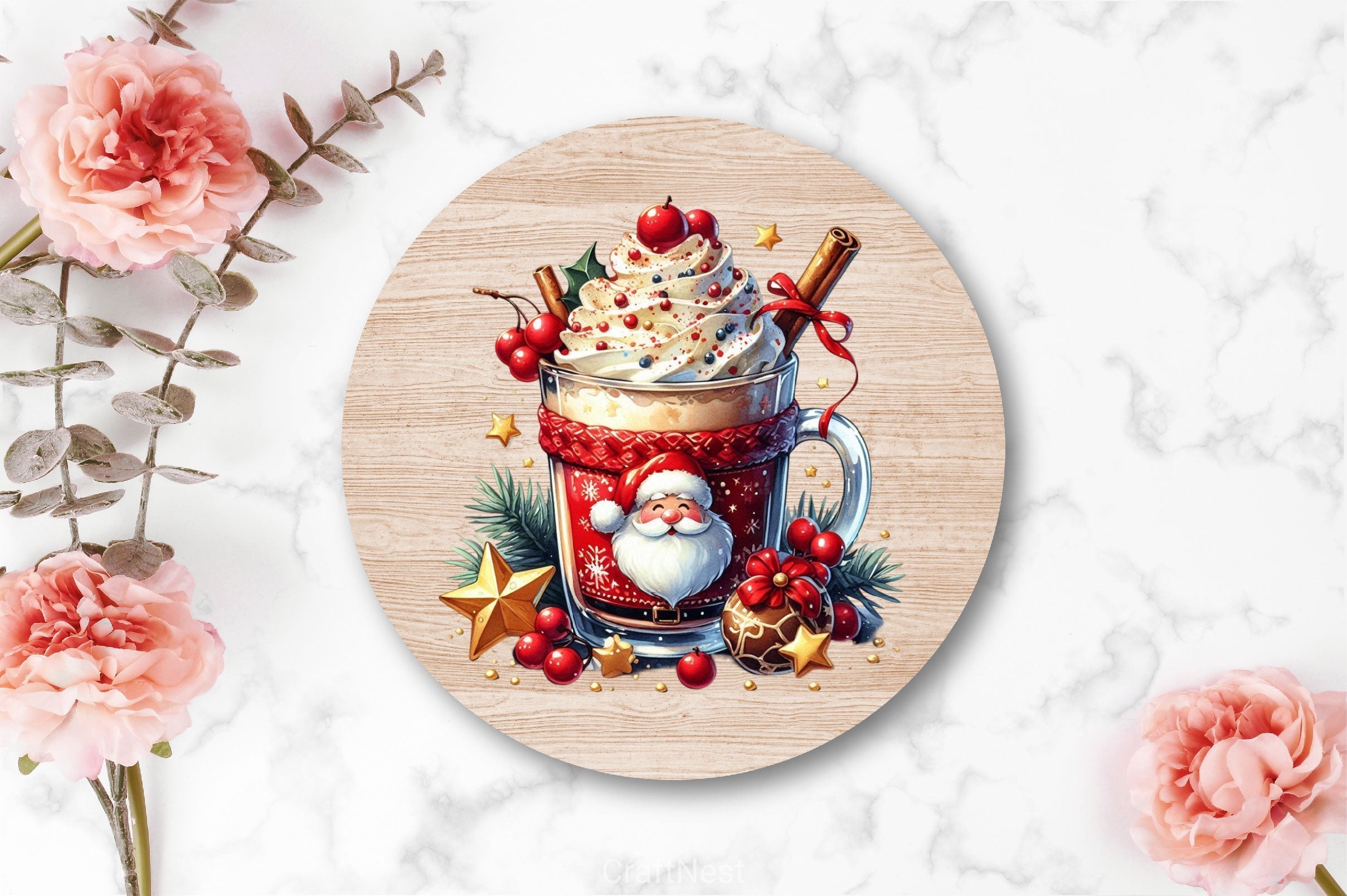 Christmas Ice Cream Cherry Milkshake Clipart Bundle 5