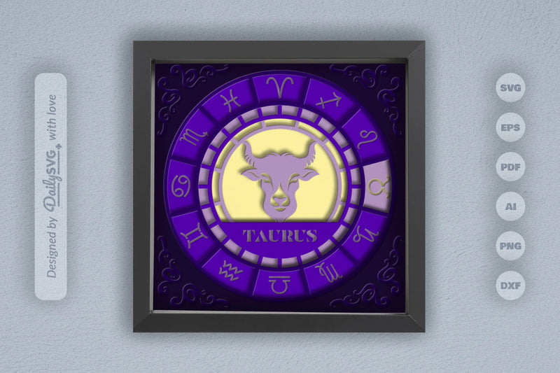 Taurus Zodiac 3D Shadow Box Papercut SVG Bundle - CraftNest - Digital Crafting and Art