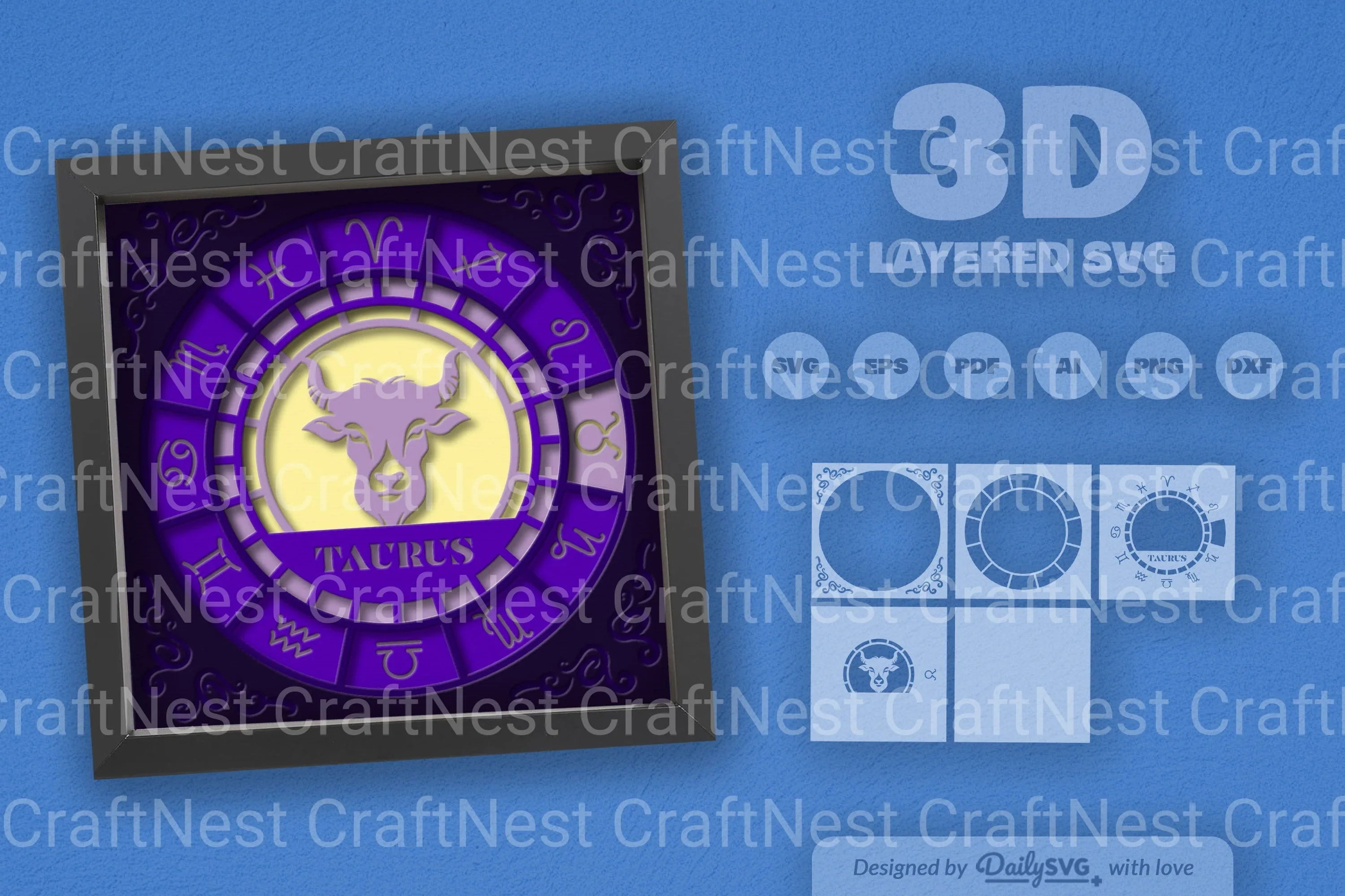 Taurus Zodiac 3D Shadow Box Papercut SVG Bundle