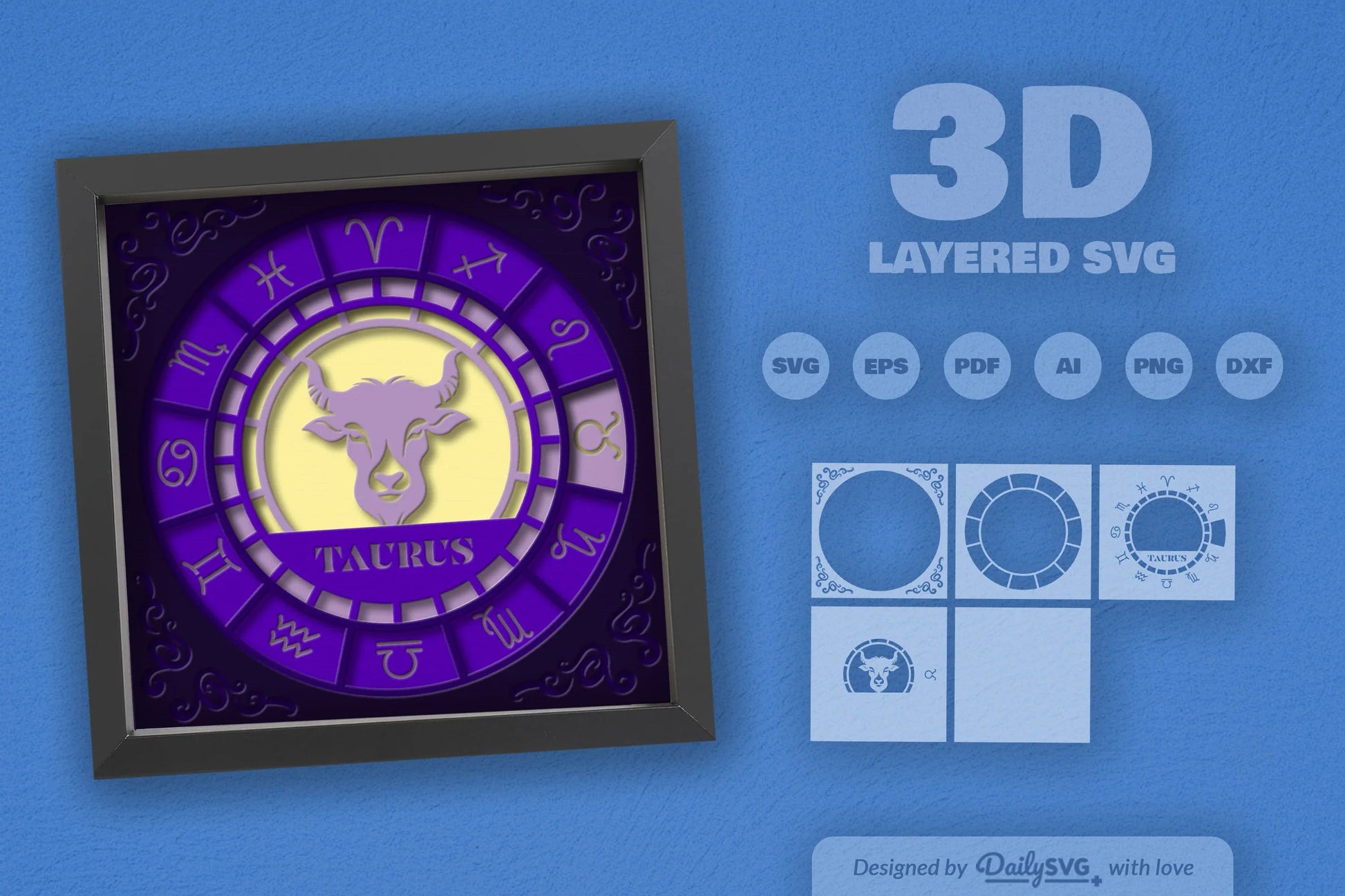Taurus Zodiac 3D Shadow Box Papercut SVG Bundle - CraftNest - Digital Crafting and Art