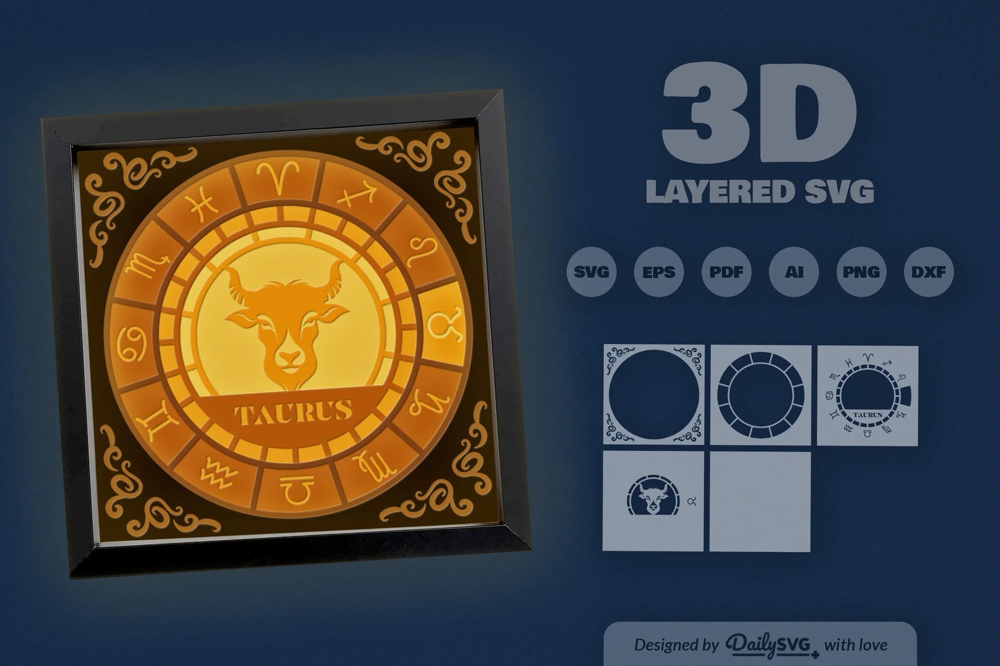 Taurus Zodiac 3D Shadow Box Papercut SVG Bundle - CraftNest - Digital Crafting and Art