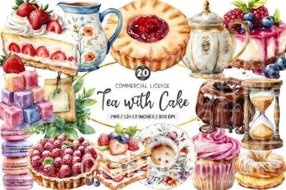 Tea Time Cake Clipart Bundle - CraftNest - Digital Crafting and Art