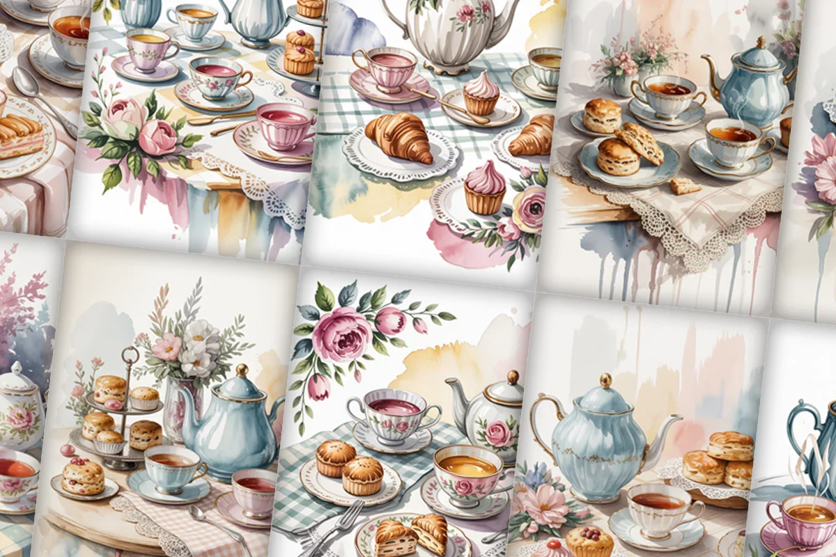Tea Room Junk Journal Papers - CraftNest - Digital Crafting and Art