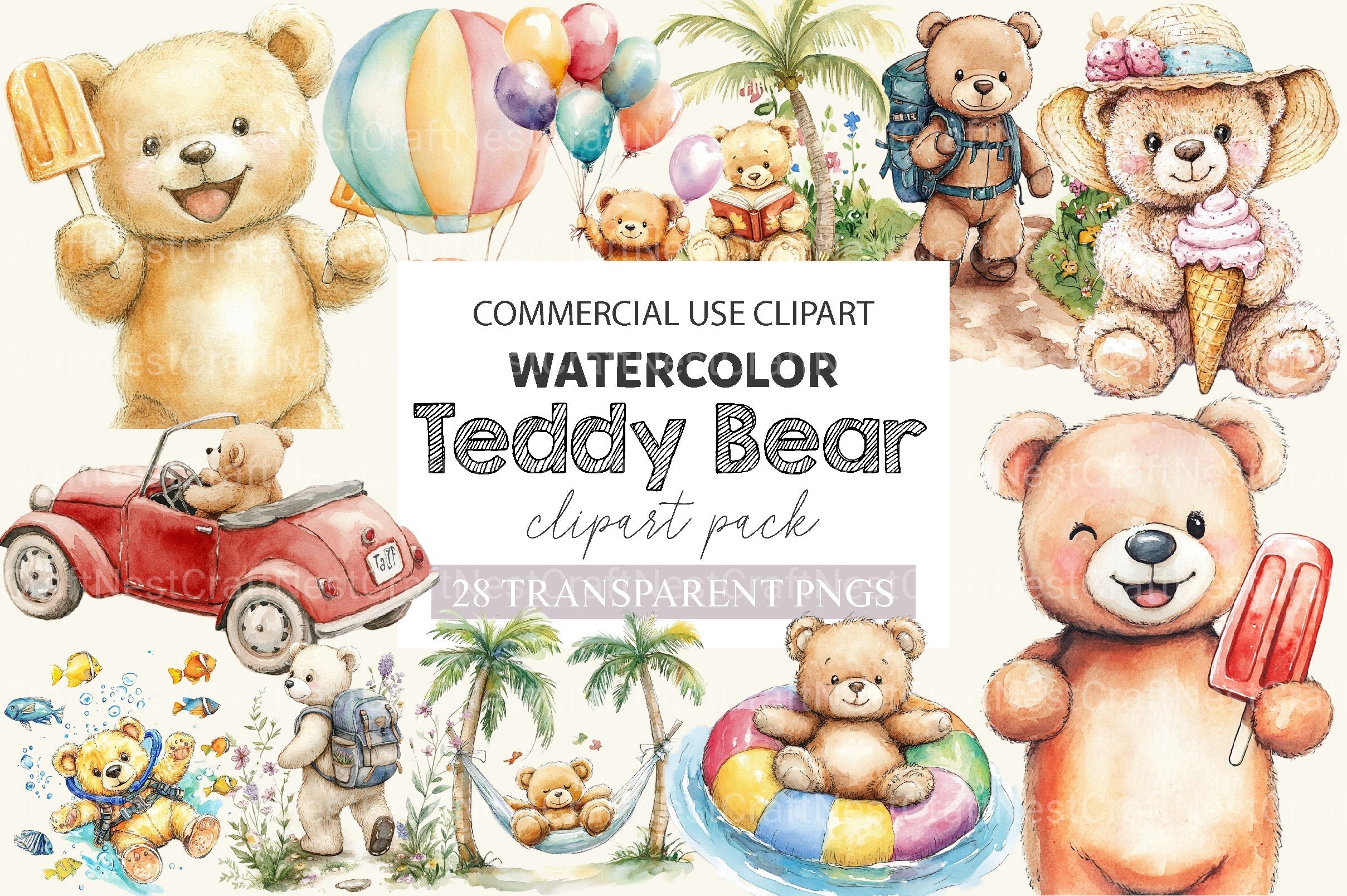 Teddy Bear Summer Vacation Clipart Bundle