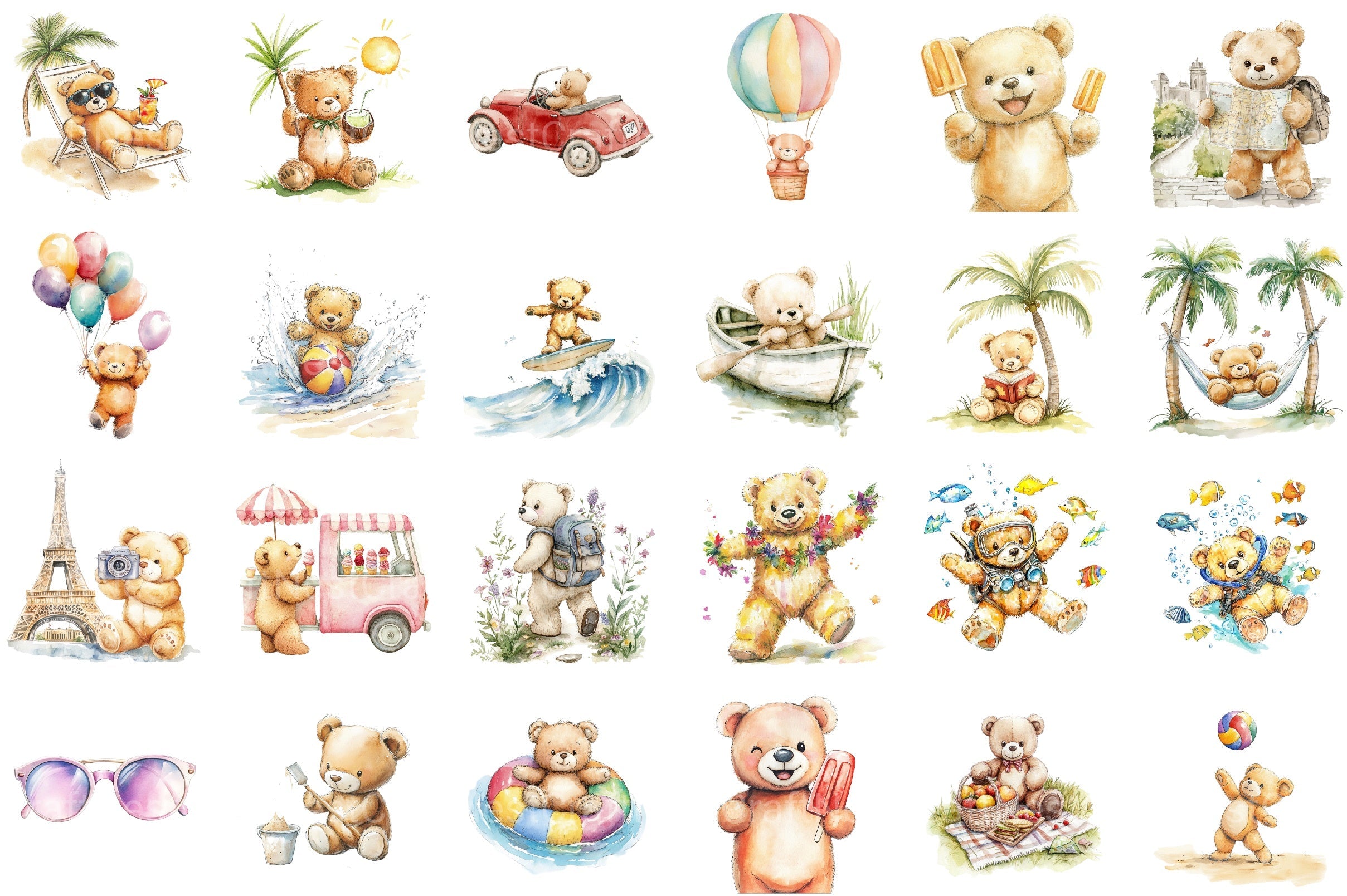 Teddy Bear Summer Vacation Clipart Bundle