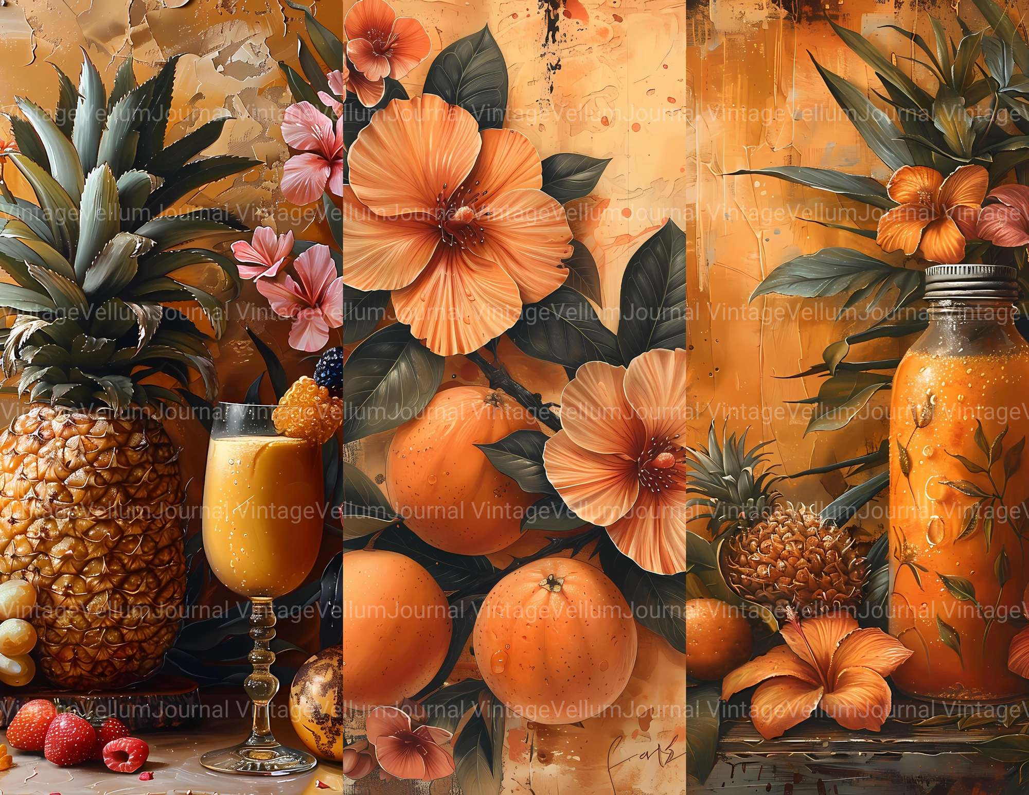 Golden Tropicals Junk Journal Pages - CraftNest - Digital Crafting and Art