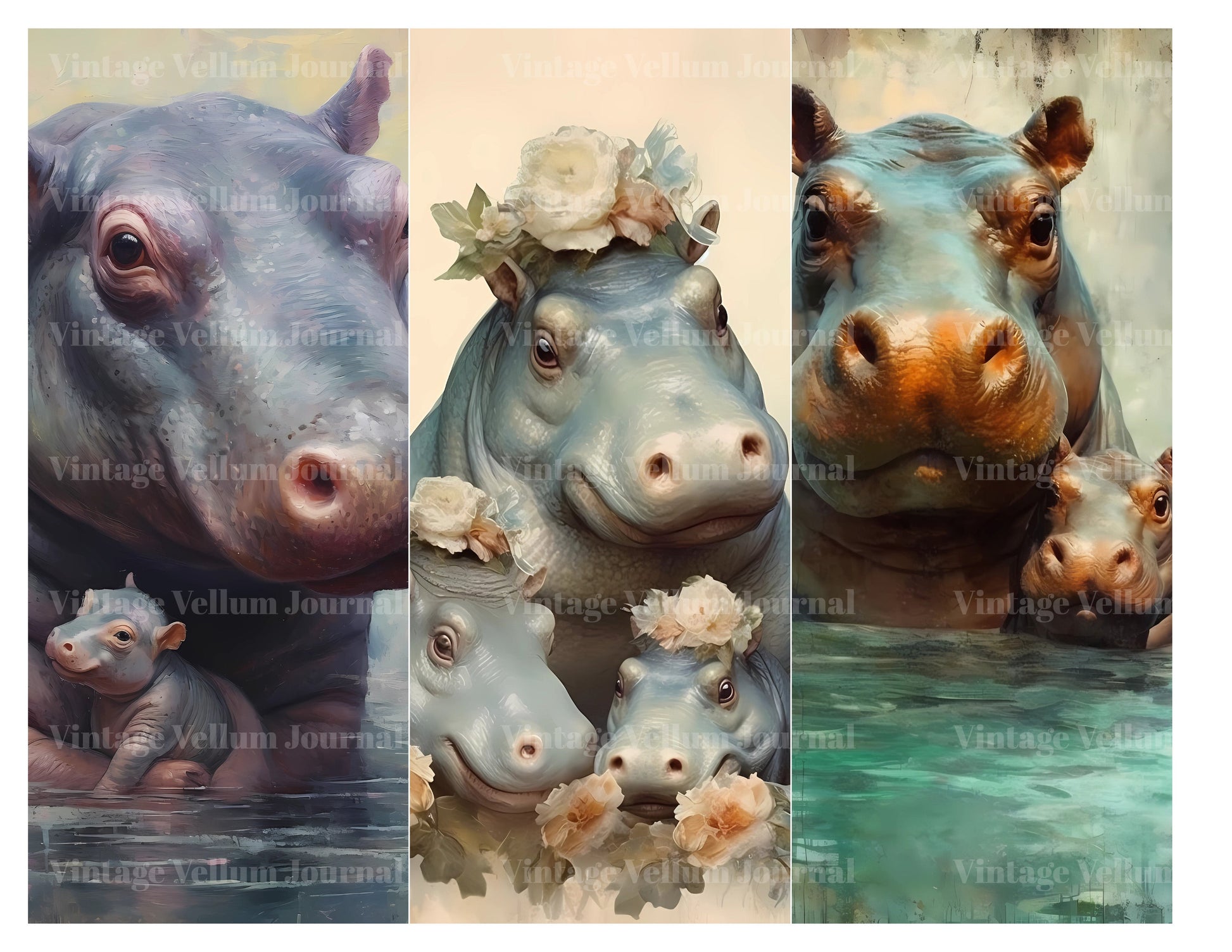 Baby Hippos Junk Journal Pages - CraftNest