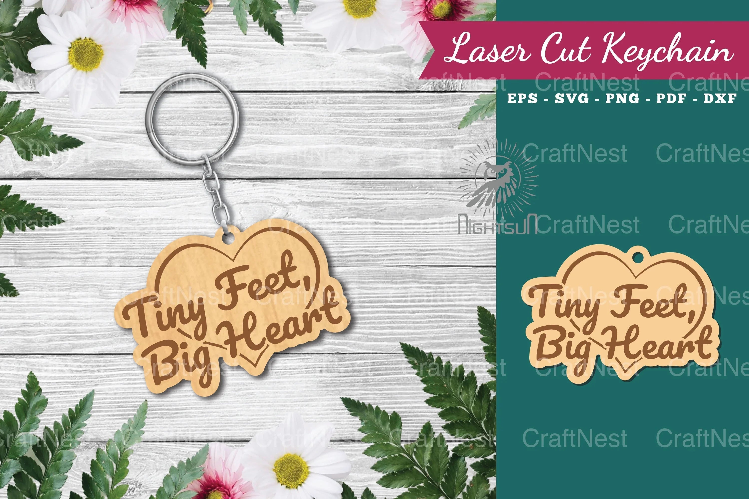 Tini Feet, Big Heart Laser Cut Keychain Design - CraftNest - Digital Crafting and Art