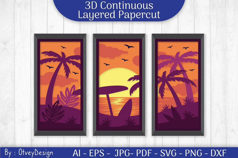 Tropical Beach 3D Layered Papercut SVG Bundle - CraftNest - Digital Crafting and Art