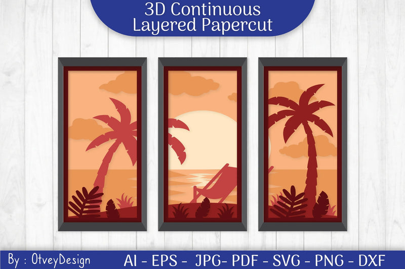 Tropical Beach 3D Layered Papercut SVG Bundle - CraftNest - Digital Crafting and Art