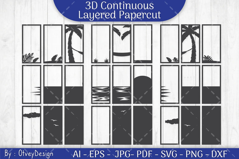 Tropical Beach 3D Layered Papercut SVG Bundle - CraftNest - Digital Crafting and Art
