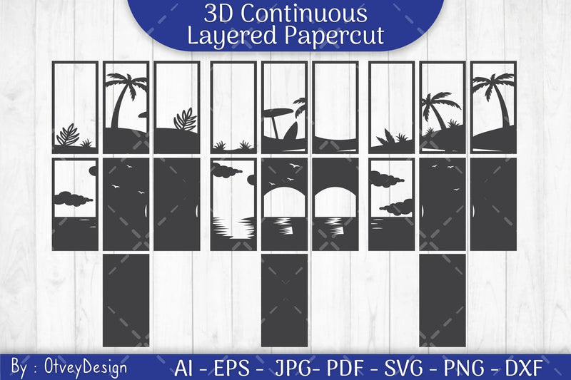 Tropical Beach 3D Layered Papercut SVG Bundle - CraftNest - Digital Crafting and Art