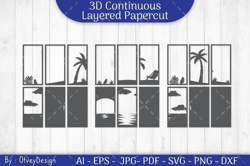 Tropical Beach 3D Layered Papercut SVG Bundle - CraftNest - Digital Crafting and Art