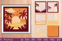 Tropical Beach Sunset 3D Shadow Box SVG Bundle - CraftNest - Digital Crafting and Art