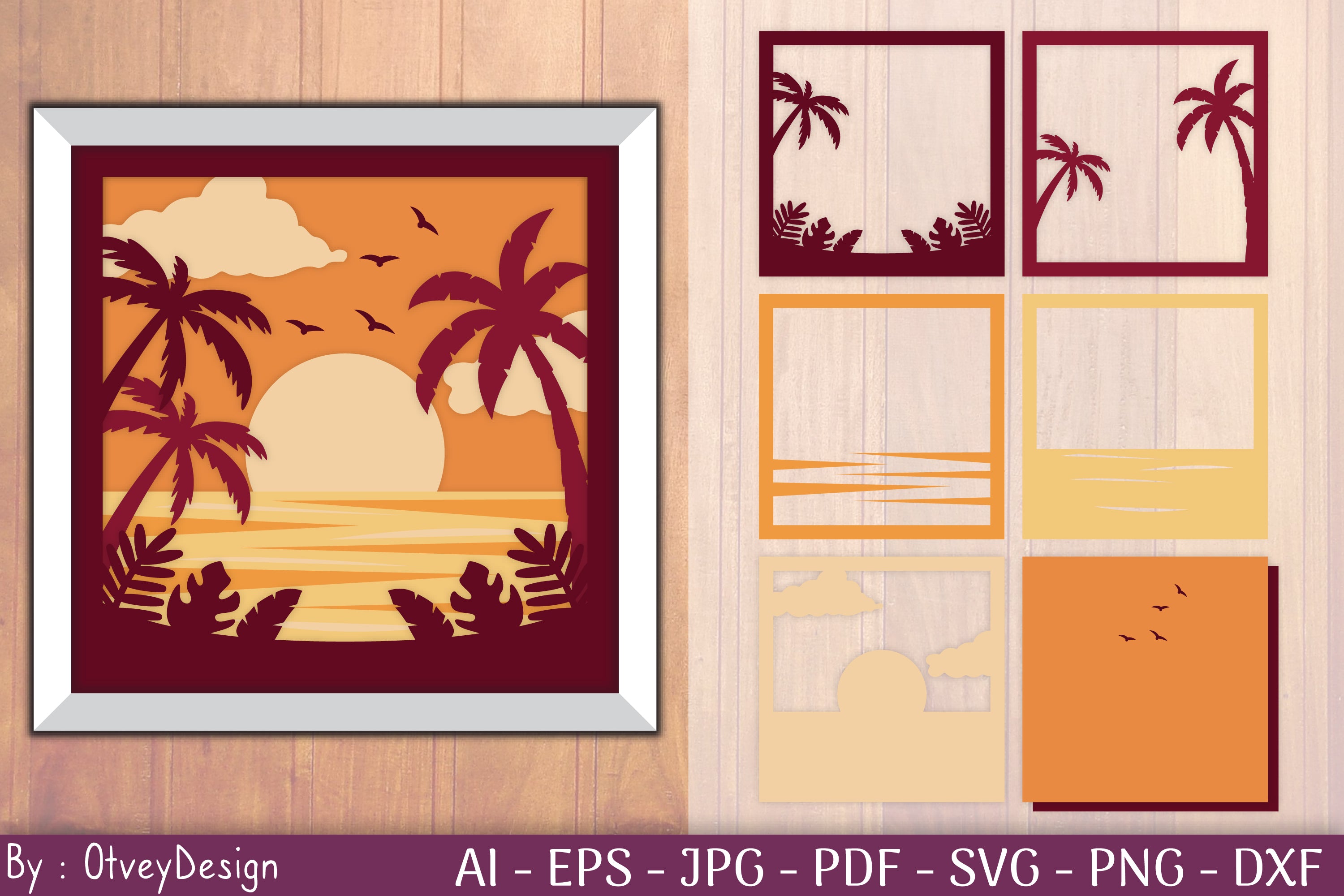 Tropical Beach Sunset 3D Shadow Box SVG Bundle